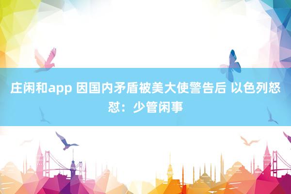 庄闲和app 因国内矛盾被美大使警告后 以色列怒怼：少管闲事